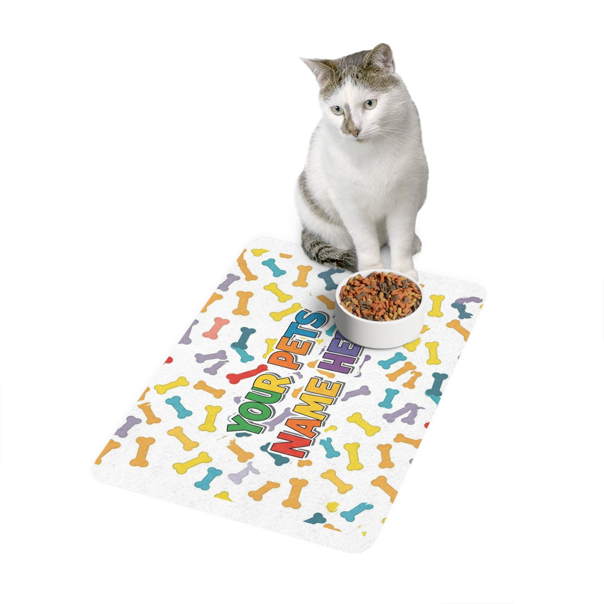 Personalized Pet Food Mat - Customizable Dog & Cat Feeding Pad (12x18)