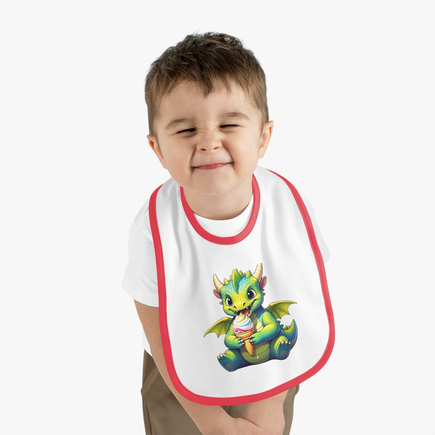 Cute Dragon Baby Bib with Contrast Trim - Perfect for Mealtime Fun