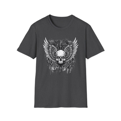 Gothic Winged Skull T-Shirt | Unisex Graphic Tee for Music Lovers, Halloween, Casual Wear, Gift for Him & Her