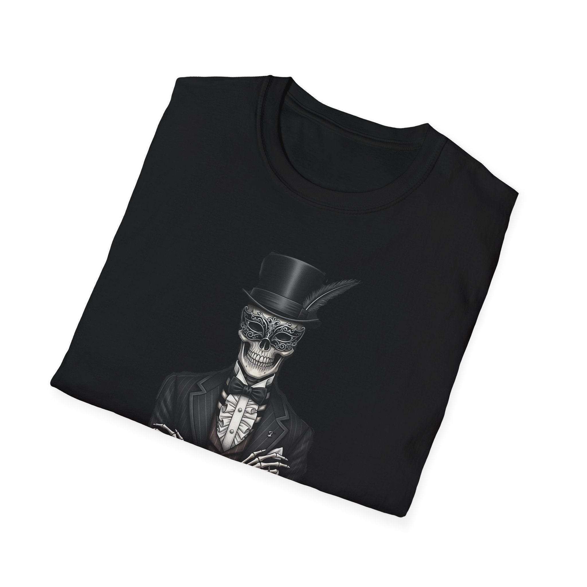 Dapper Dans Top Hat Emporium T-Shirt, Skeleton Shirt, Unisex Graphic Tee, Halloween Apparel, Unique Gift for Goth Style
