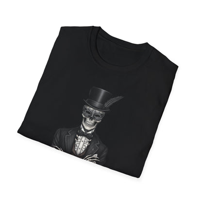 Dapper Dans Top Hat Emporium T-Shirt, Skeleton Shirt, Unisex Graphic Tee, Halloween Apparel, Unique Gift for Goth Style