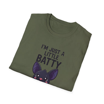 Cute I'm Just A Little Batty Graphic Tee, Funny Halloween T-Shirt, Gift for Bat Lovers, Unisex Softstyle Shirt, Quirky Casual Wear