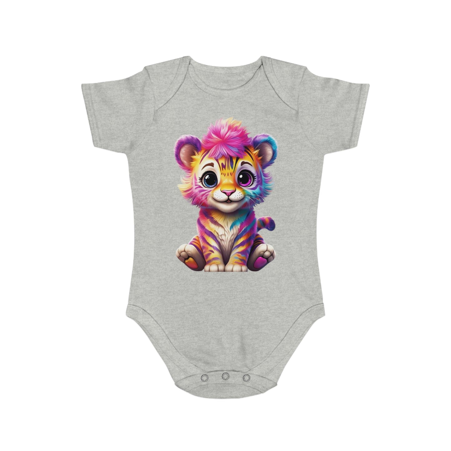 Cute Baby Animal Bodysuit with Colorful Tiger and Butterfly Designs