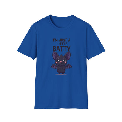 Cute I'm Just A Little Batty Graphic Tee, Funny Halloween T-Shirt, Gift for Bat Lovers, Unisex Softstyle Shirt, Quirky Casual Wear