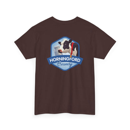 Horningford Creamery Unisex Heavy Cotton Tee - Farm Fresh Design with Cow Graphic