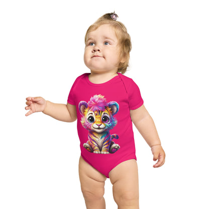 Cute Baby Animal Bodysuit with Colorful Tiger and Butterfly Designs