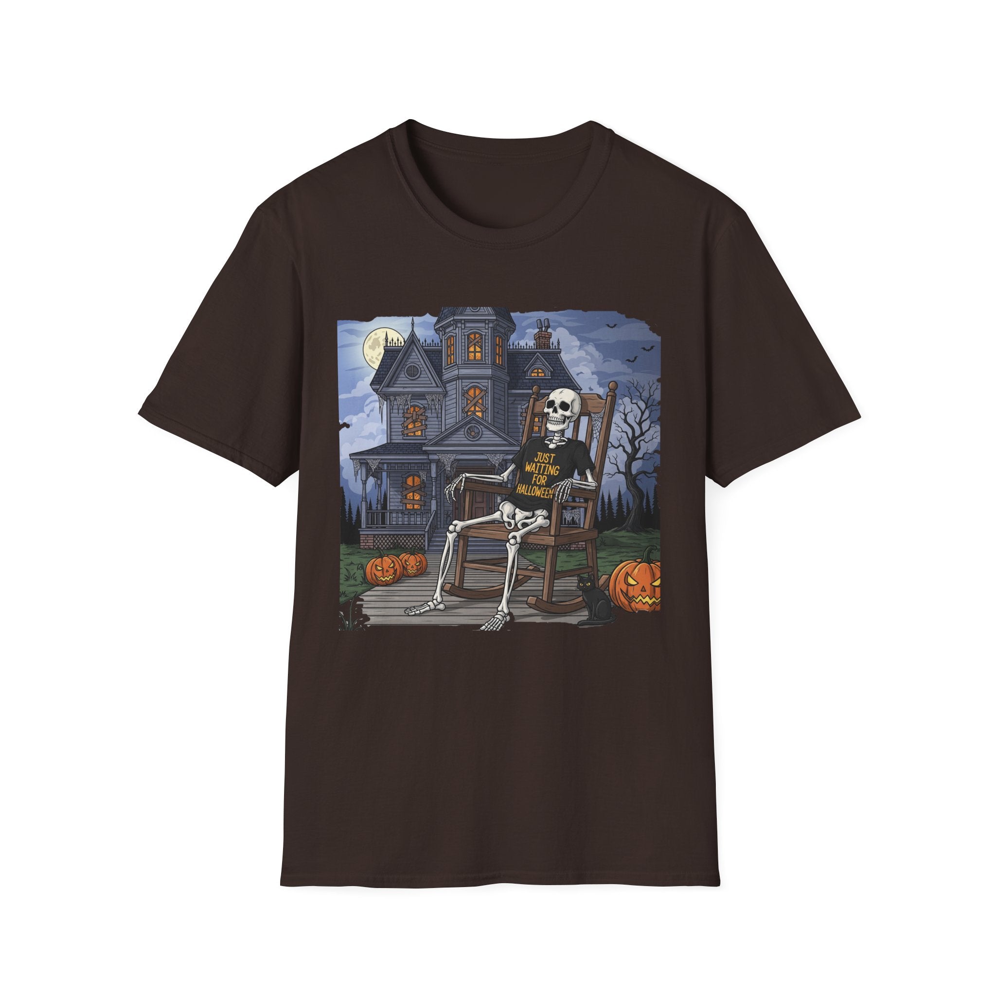 Just Waiting For Halloween Graphic Tee, Unisex Softstyle T-Shirt, Spooky Season Outfit, Perfect for Halloween Parties, Autumn Vibes, Casual Wear