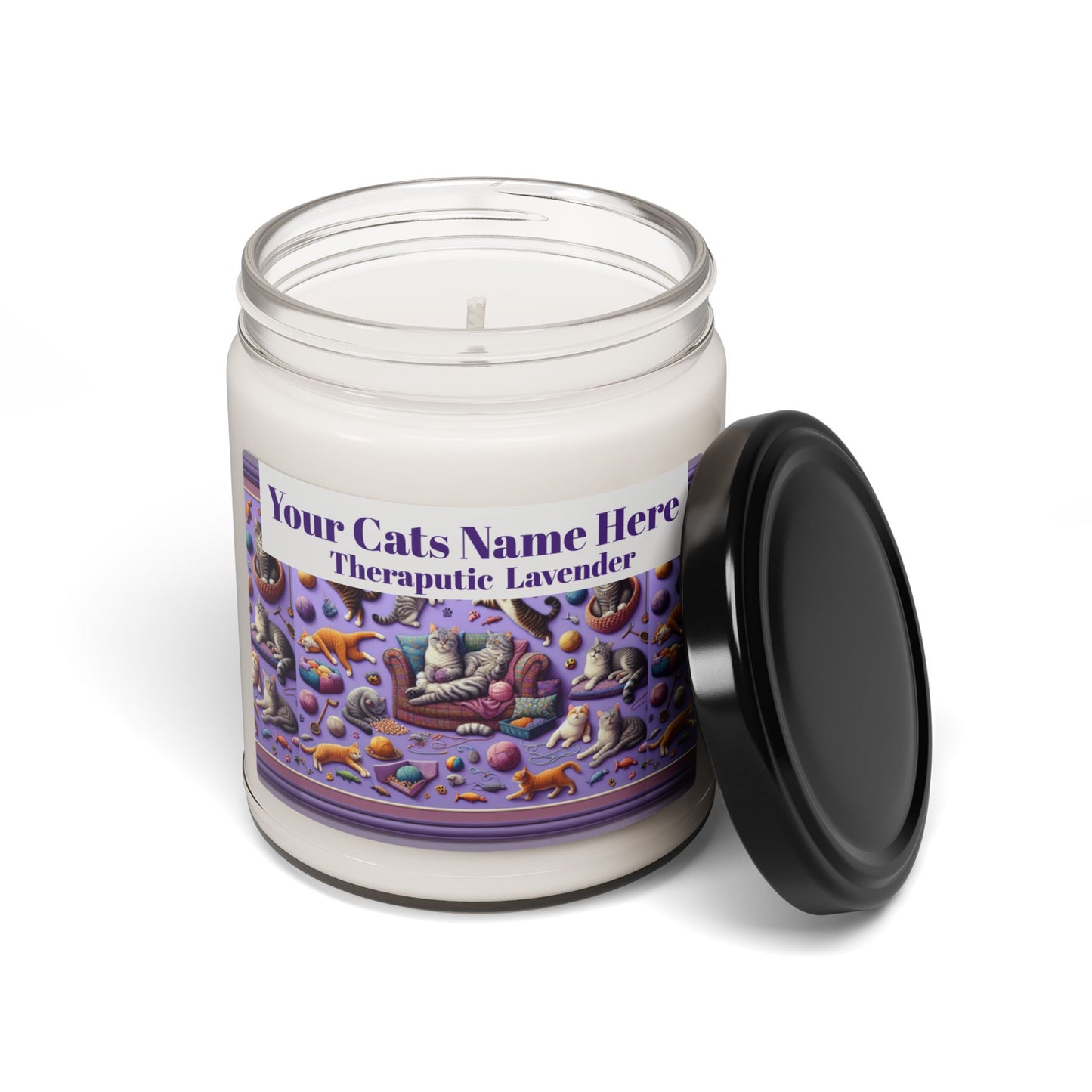 Whimsical Cat Therapeutic Lavender Soy Candle -  9oz