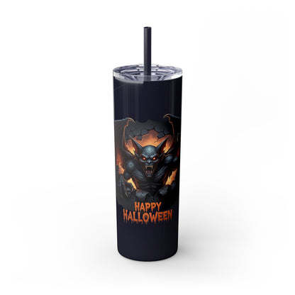 Halloween Gargoyle Skinny Tumbler with Straw, Spooky Drinkware, Perfect for Parties, Fall Decor, Trick or Treat Gifts
