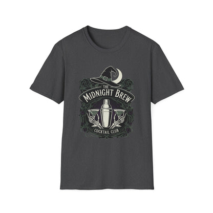 Midnight Brew Cocktail Club T-Shirt | Unisex Softstyle Tee, Barware Lovers Gift, Cocktail Party Attire, Fun Drinking Shirt, Night Out Wear