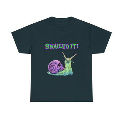 Snail Themed Unisex Heavy Cotton Tee - "Snailed It!" T-Shirt for Fun Loving Individuals