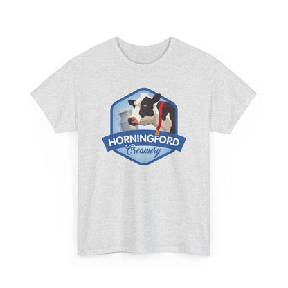 Cow Themed Unisex Heavy Cotton Tee - Horningford Creamery Graphic