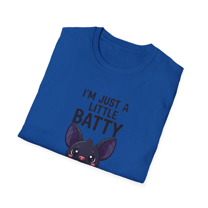 Cute I'm Just A Little Batty Graphic Tee, Funny Halloween T-Shirt, Gift for Bat Lovers, Unisex Softstyle Shirt, Quirky Casual Wear