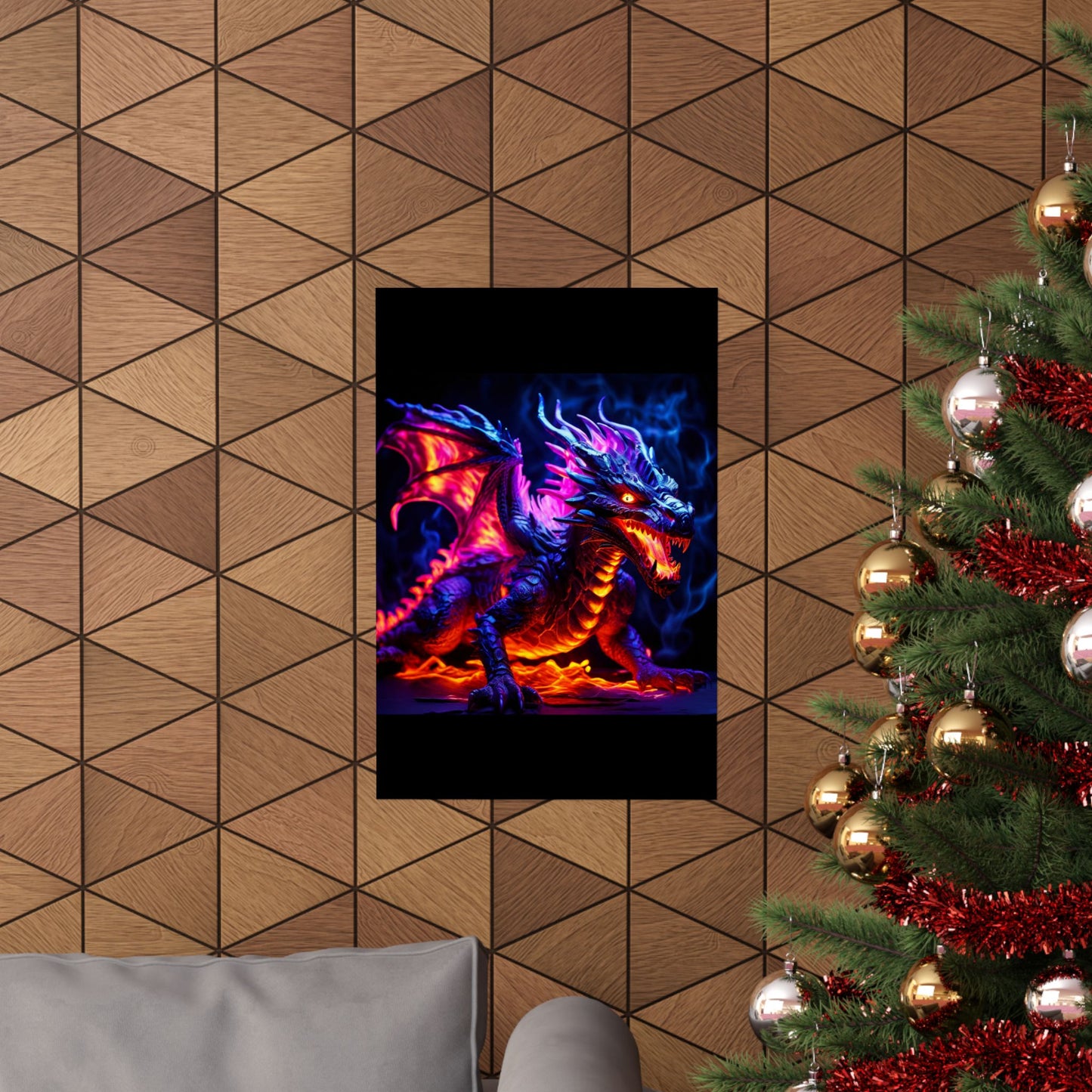 UV Black Light Reactive Neon Glow Dragon Matte Vertical Posters