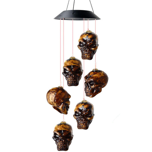 Solar Wind Chimes Skull Pumpkin Lantern Outdoor Garden Halloween Decoration Light