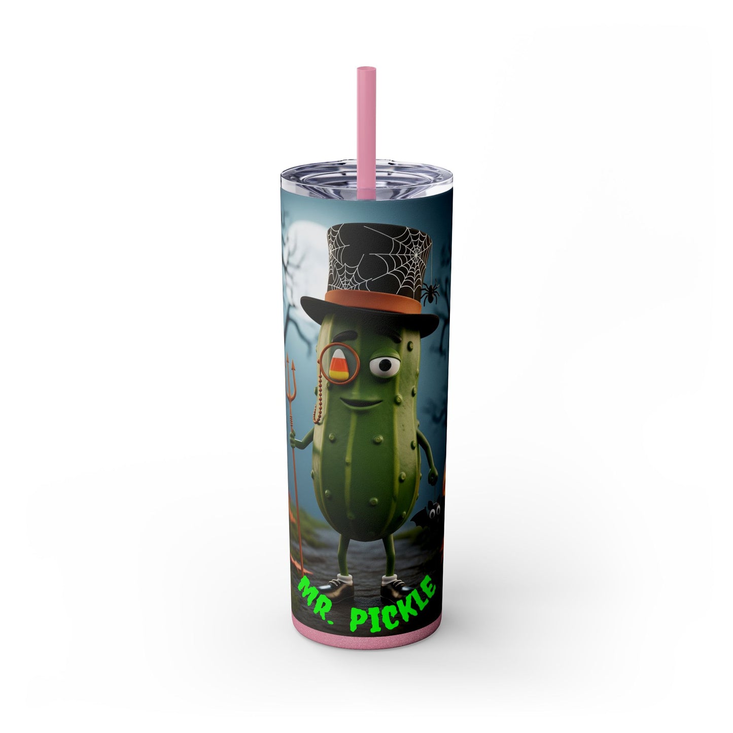 Halloween Mr. Pickle Tumbler, 20oz Skinny Tumbler with Straw, Fun for Parties, Trick or Treat, Kids Gift, Spooky Decor