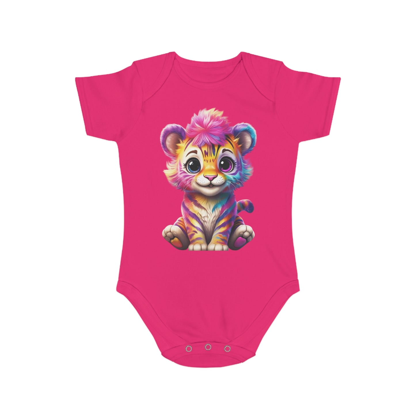 Cute Baby Animal Bodysuit with Colorful Tiger and Butterfly Designs