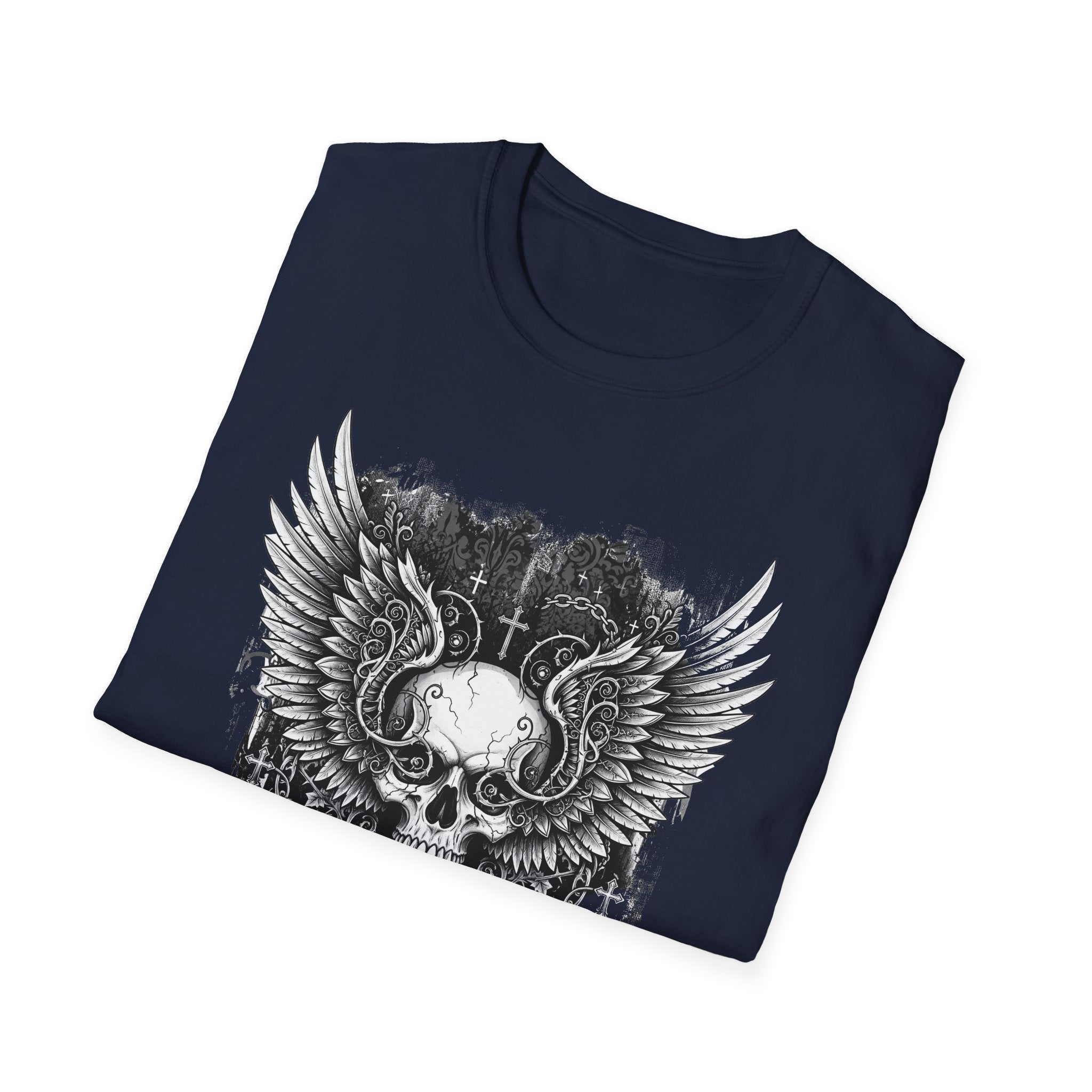 Gothic Winged Skull T-Shirt | Unisex Graphic Tee for Music Lovers, Halloween, Casual Wear, Gift for Him & Her