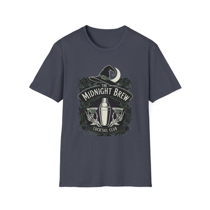 Midnight Brew Cocktail Club T-Shirt | Unisex Softstyle Tee, Barware Lovers Gift, Cocktail Party Attire, Fun Drinking Shirt, Night Out Wear