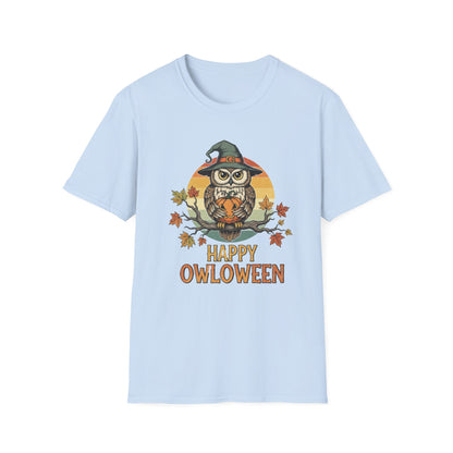 Halloween Happy Owl O Ween Graphic Tee, Casual Fall T-Shirt, Seasonal Gift, Unisex Halloween Shirt, Fun Halloween Outfit