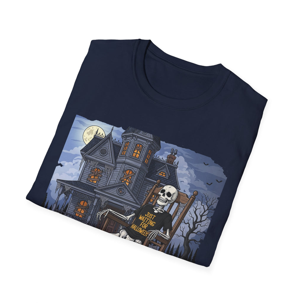 Just Waiting For Halloween Graphic Tee, Unisex Softstyle T-Shirt, Spooky Season Outfit, Perfect for Halloween Parties, Autumn Vibes, Casual Wear