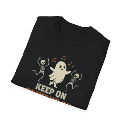 Keep on Creepin' On Halloween T-Shirt, Unisex Spooky Tee, Ghost Shirt, Funny Halloween Apparel, Skeleton Dance Tee
