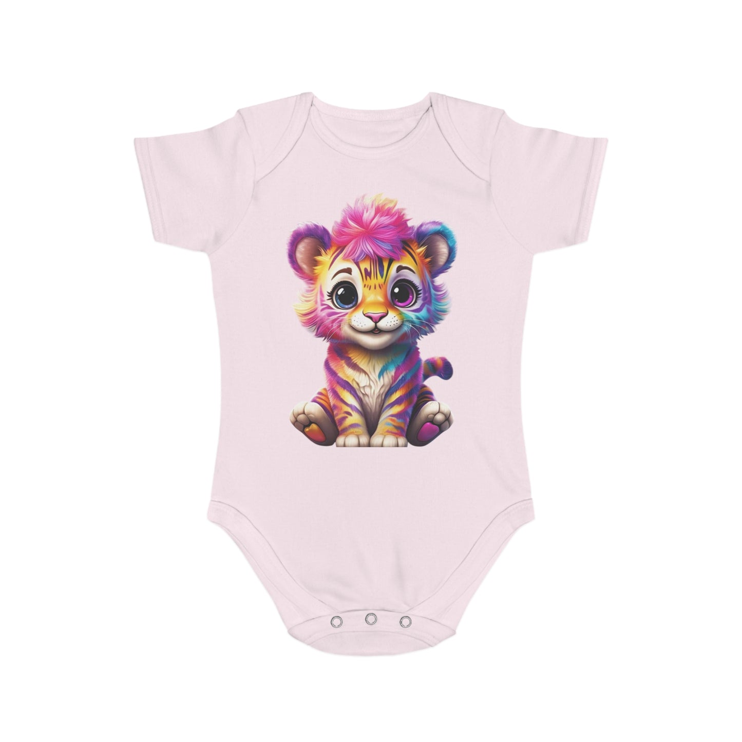 Cute Baby Animal Bodysuit with Colorful Tiger and Butterfly Designs