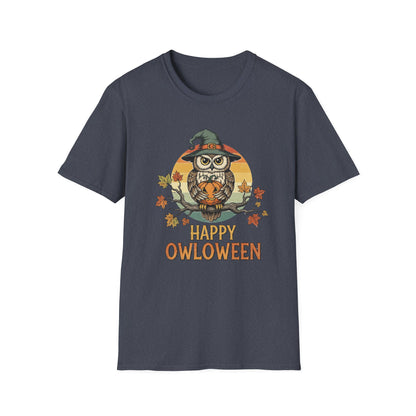 Halloween Happy Owl O Ween Graphic Tee, Casual Fall T-Shirt, Seasonal Gift, Unisex Halloween Shirt, Fun Halloween Outfit