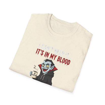 Coffee Lover's Vampire Its In My Blood Unisex T-Shirt, Funny Graphic Tee, Gift for Baristas, Coffee Addicts, Casual Wear, Halloween Apparel