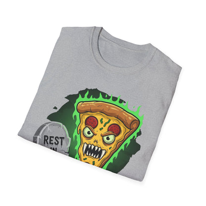 Rest In Pizza-Themed Graphic Tee for Food Lovers, Halloween Costume, Rest in Pizza Shirt, Fun Gift, Unisex Softstyle T-Shirt