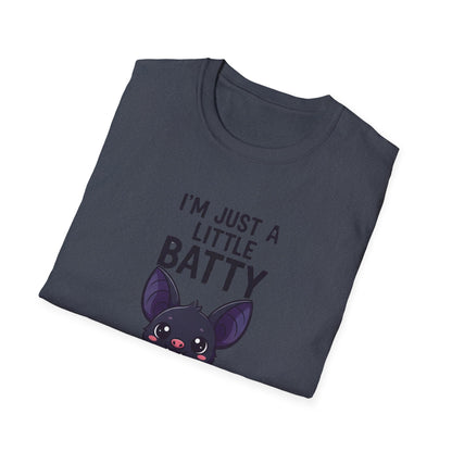 Cute I'm Just A Little Batty Graphic Tee, Funny Halloween T-Shirt, Gift for Bat Lovers, Unisex Softstyle Shirt, Quirky Casual Wear