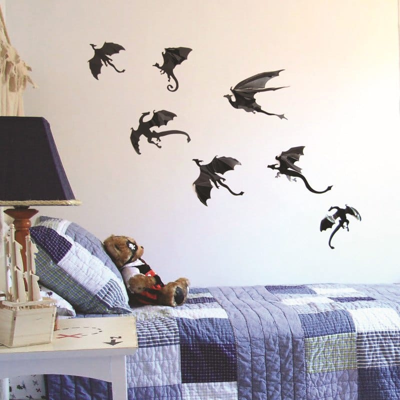 7pcs Set Fantasy Halloween Fun Wall Sticker For Kids Rooms Decor Dinosaurs Boys Gift 3D Dragon Wall Art Dragon Silhouettes