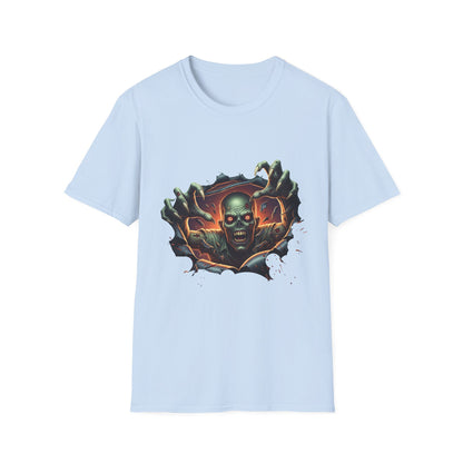 3D Spooky Zombie Graphic T-Shirt, Halloween Shirt, Unisex Softstyle Tee, Gift for Horror Fans, Casual Wear, Creepy Apparel