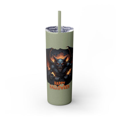 Halloween Gargoyle Skinny Tumbler with Straw, Spooky Drinkware, Perfect for Parties, Fall Decor, Trick or Treat Gifts