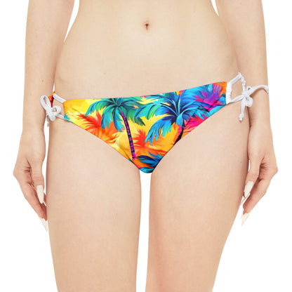 Rainbow Palm Loop Tie Side Bikini Bottom (AOP)