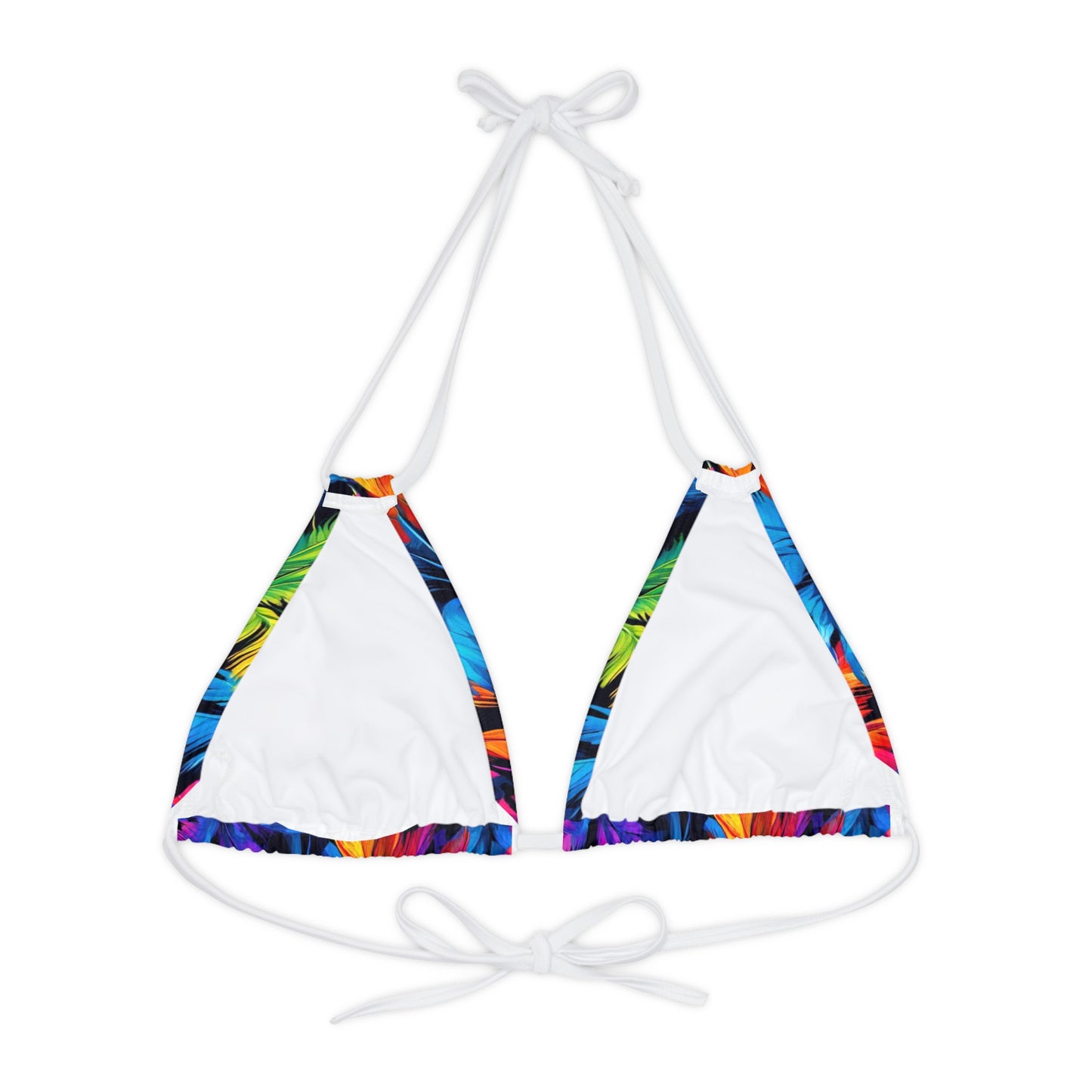 Dark Rainbow Palm Strappy Triangle Bikini Top (AOP)