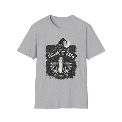 Midnight Brew Cocktail Club T-Shirt | Unisex Softstyle Tee, Barware Lovers Gift, Cocktail Party Attire, Fun Drinking Shirt, Night Out Wear