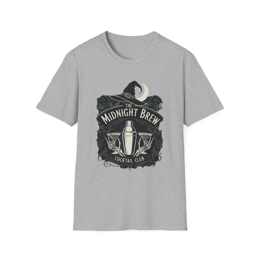 Midnight Brew Cocktail Club T-Shirt | Unisex Softstyle Tee, Barware Lovers Gift, Cocktail Party Attire, Fun Drinking Shirt, Night Out Wear
