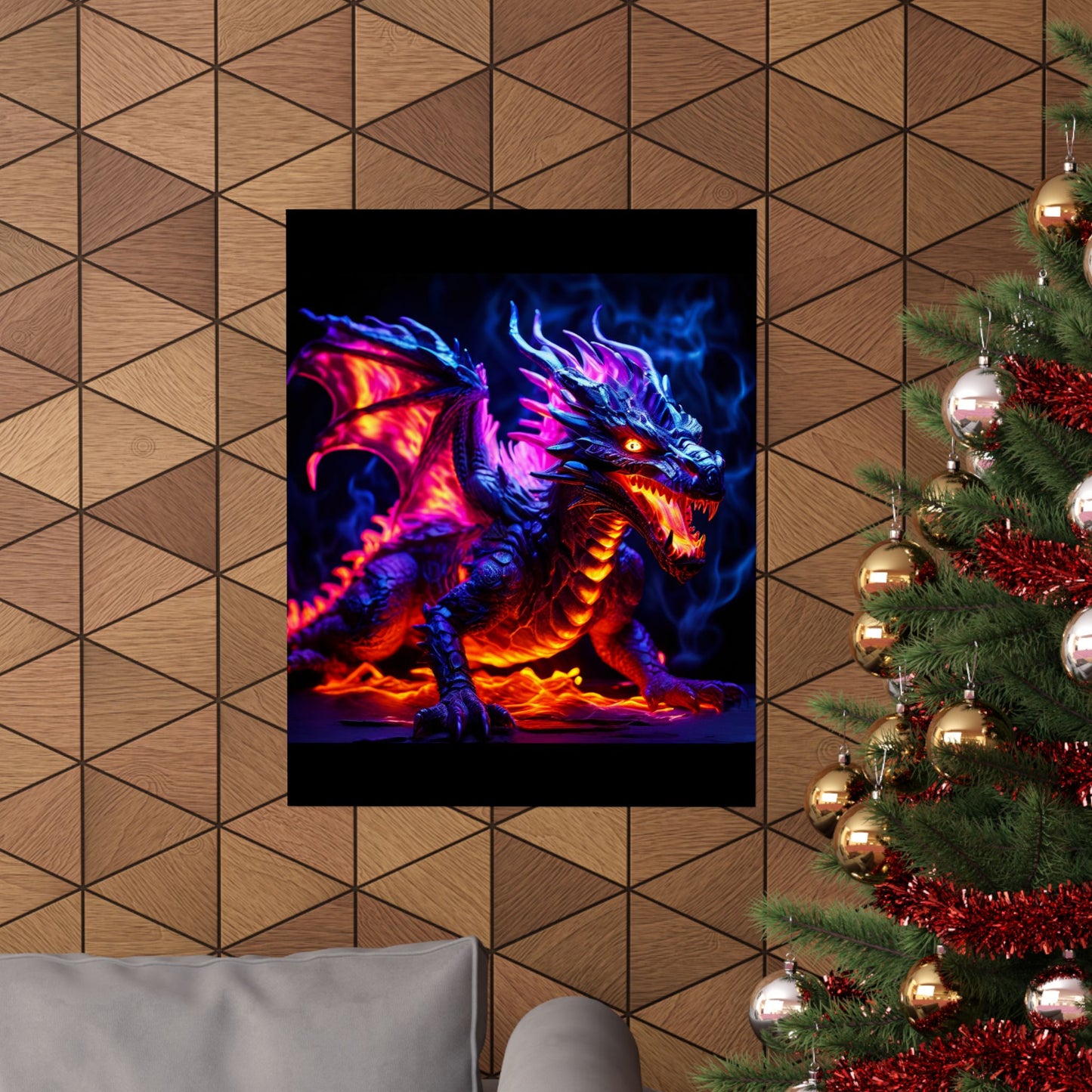 UV Black Light Reactive Neon Glow Dragon Matte Vertical Posters