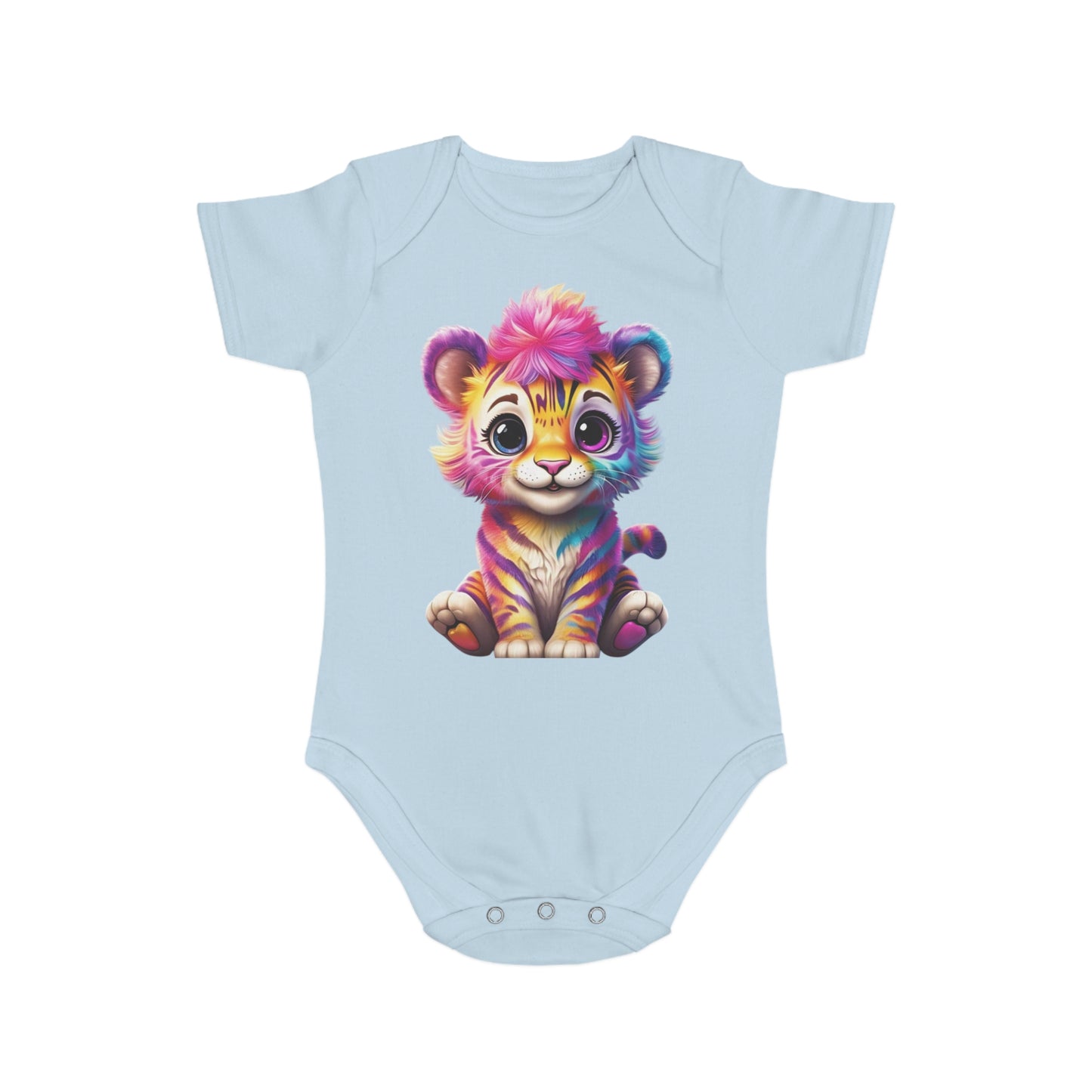 Cute Baby Animal Bodysuit with Colorful Tiger and Butterfly Designs