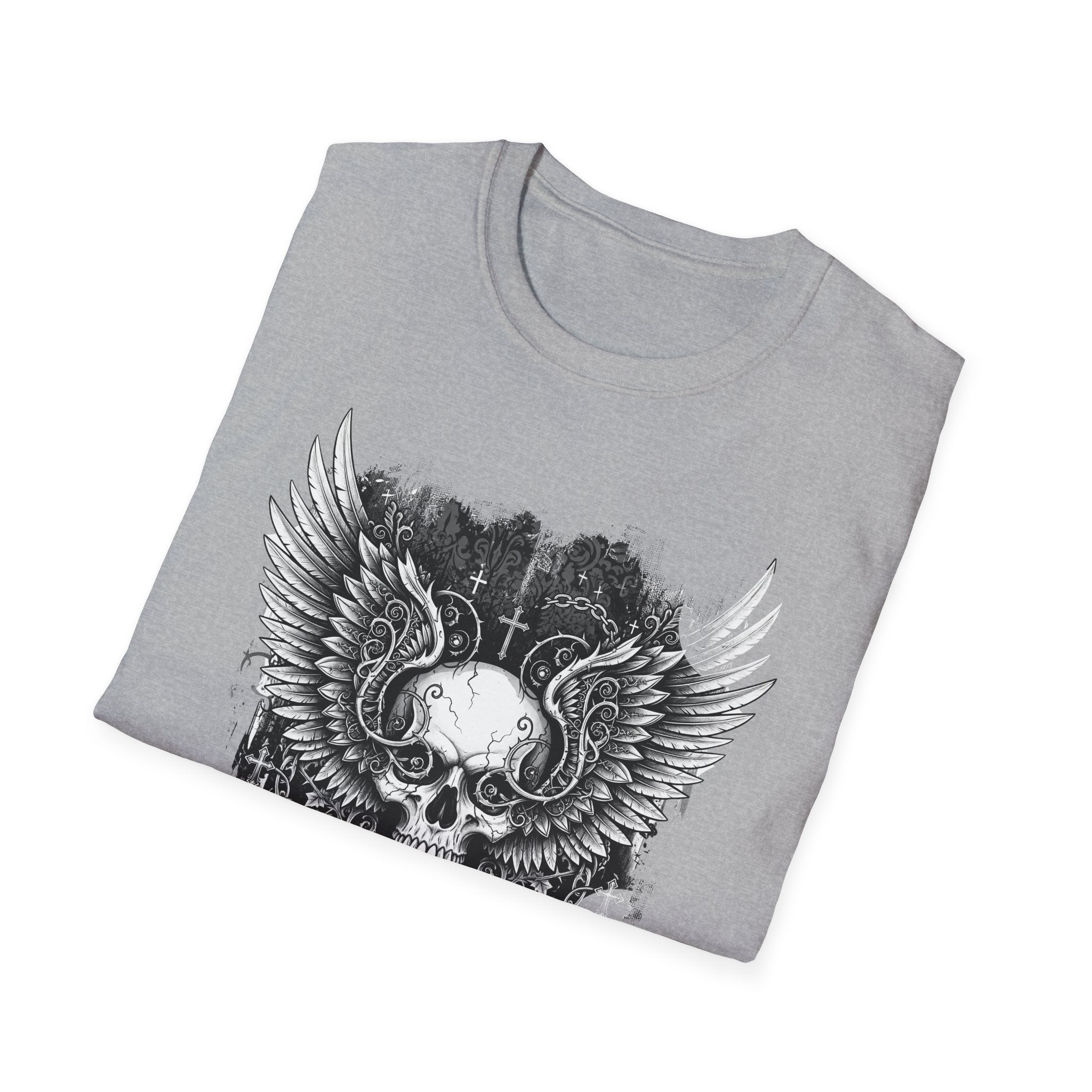 Gothic Winged Skull T-Shirt | Unisex Graphic Tee for Music Lovers, Halloween, Casual Wear, Gift for Him & Her