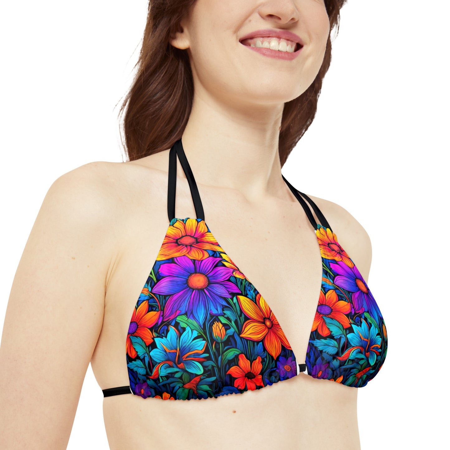 Psychedelic Flower Power Strappy Triangle Bikini Top (AOP)