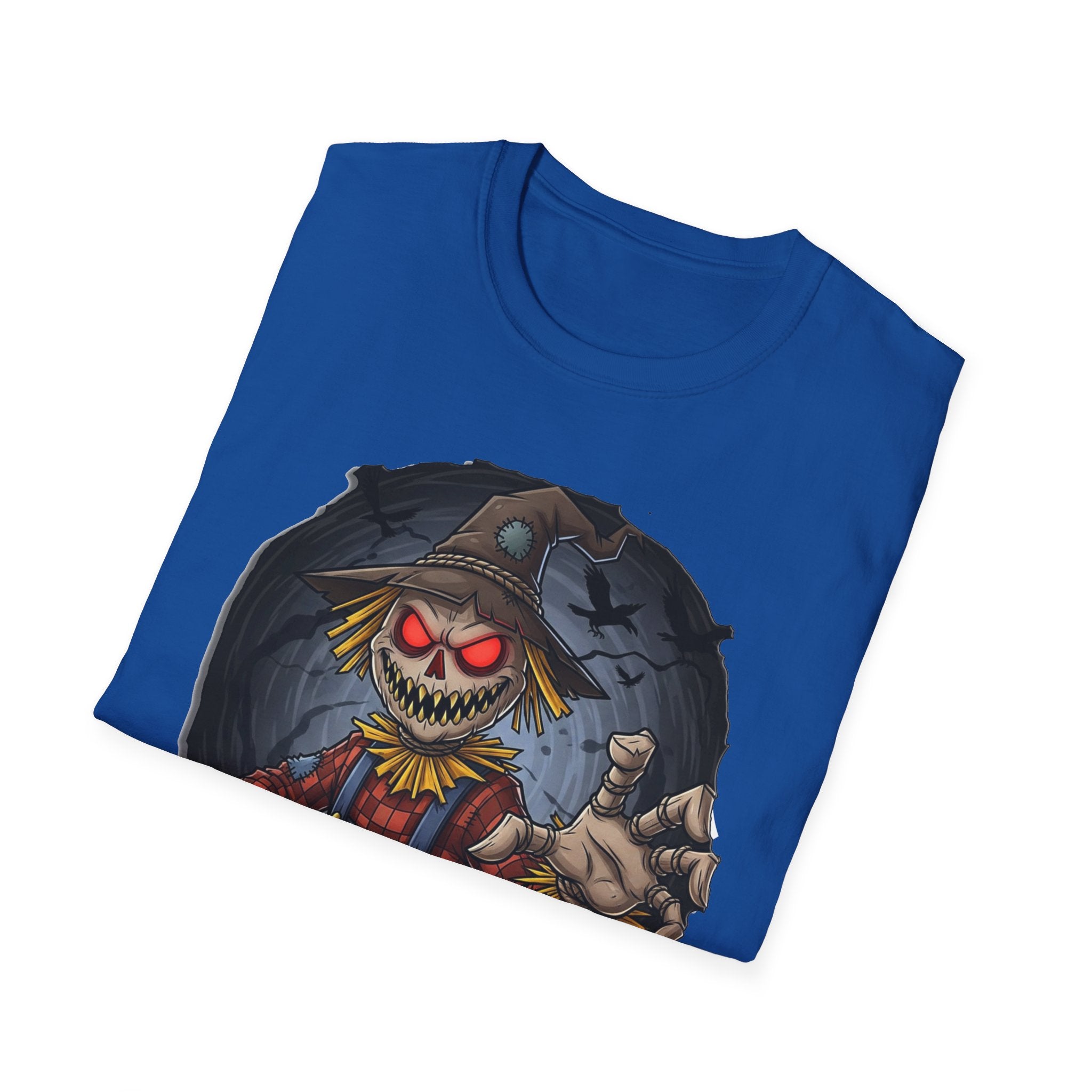 Spooky Scarecrow T-Shirt, Halloween Shirt, Scary Graphic Tee, Unisex Softstyle T-Shirt, Fall Fashion, Gift for Horror Fans