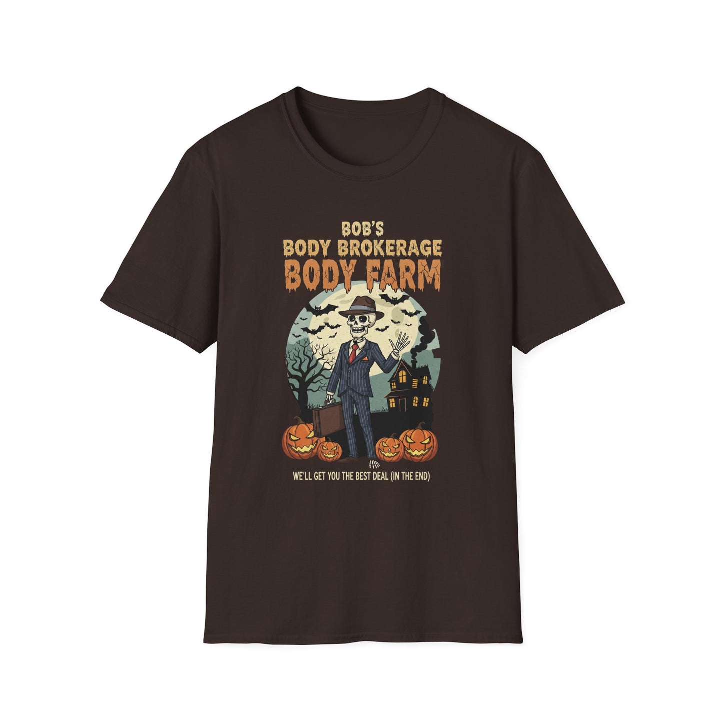 Halloween Bobs Body Brokerage Body Farm Best Deal In The End T-Shirt, Unisex Softstyle Tee, Body Farm Graphic Shirt, Halloween Party Wear, Unique Gift for Halloween Lovers