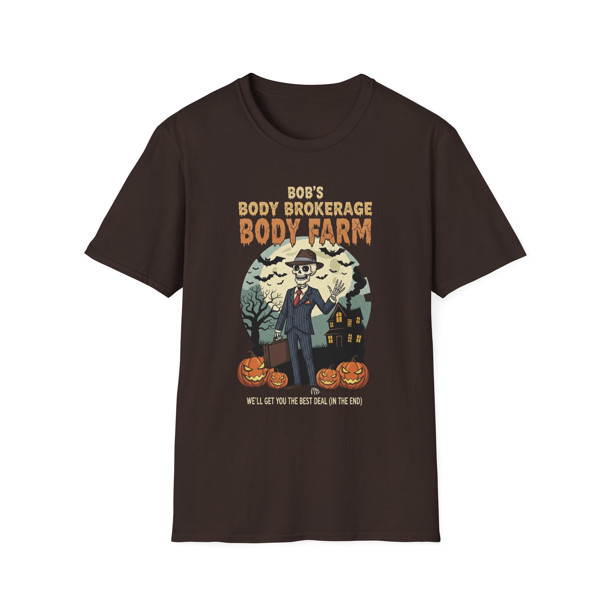 Halloween Bobs Body Brokerage Body Farm Best Deal In The End T-Shirt, Unisex Softstyle Tee, Body Farm Graphic Shirt, Halloween Party Wear, Unique Gift for Halloween Lovers