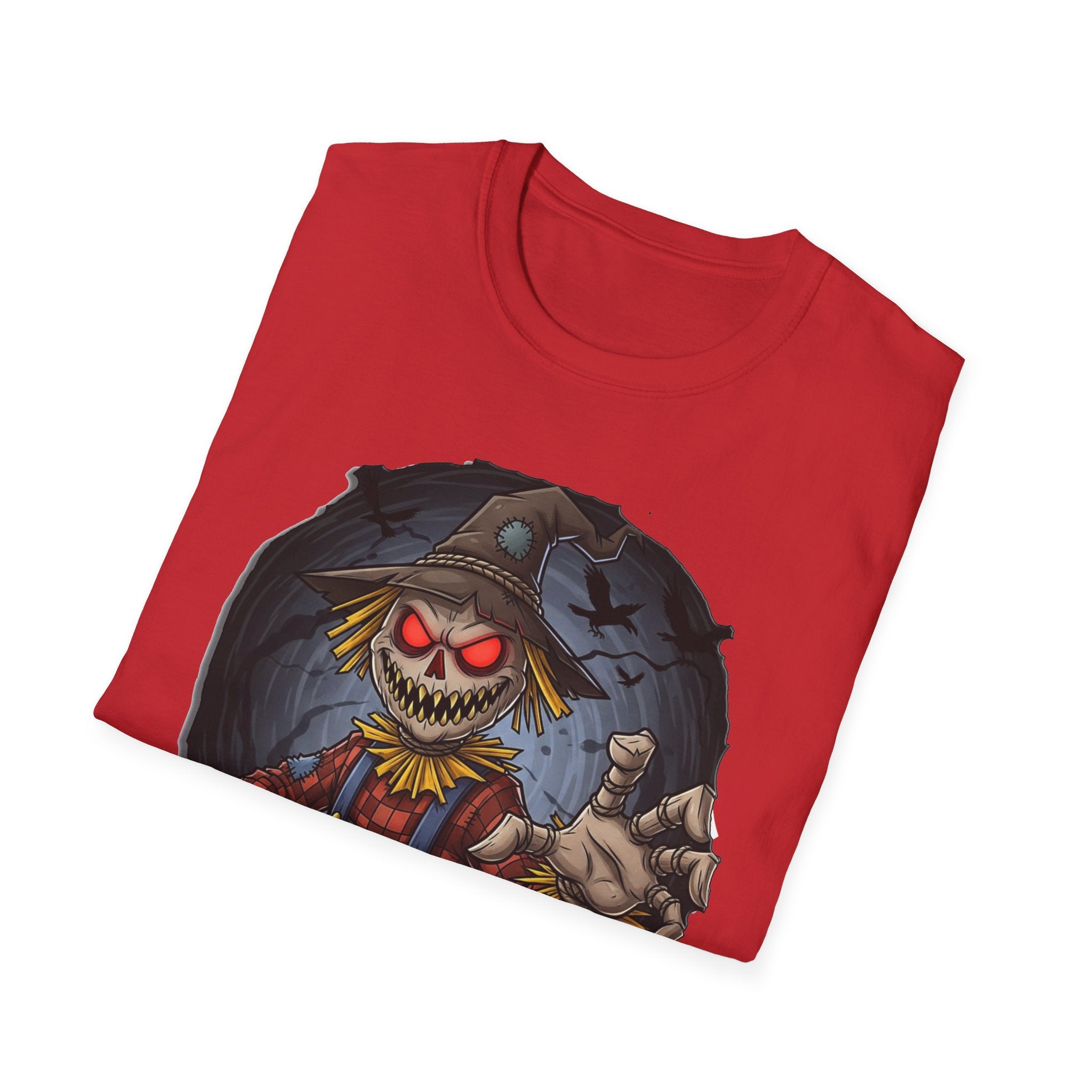 Spooky Scarecrow T-Shirt, Halloween Shirt, Scary Graphic Tee, Unisex Softstyle T-Shirt, Fall Fashion, Gift for Horror Fans