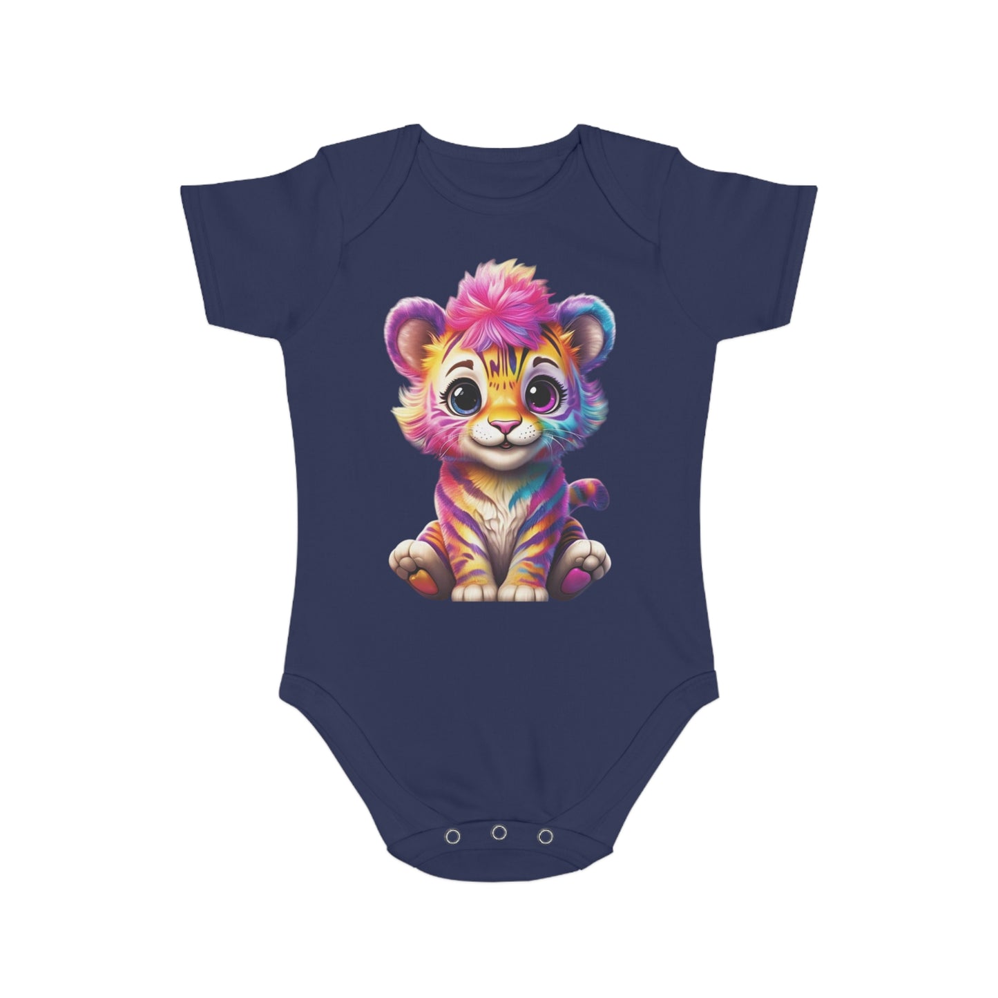 Cute Baby Animal Bodysuit with Colorful Tiger and Butterfly Designs