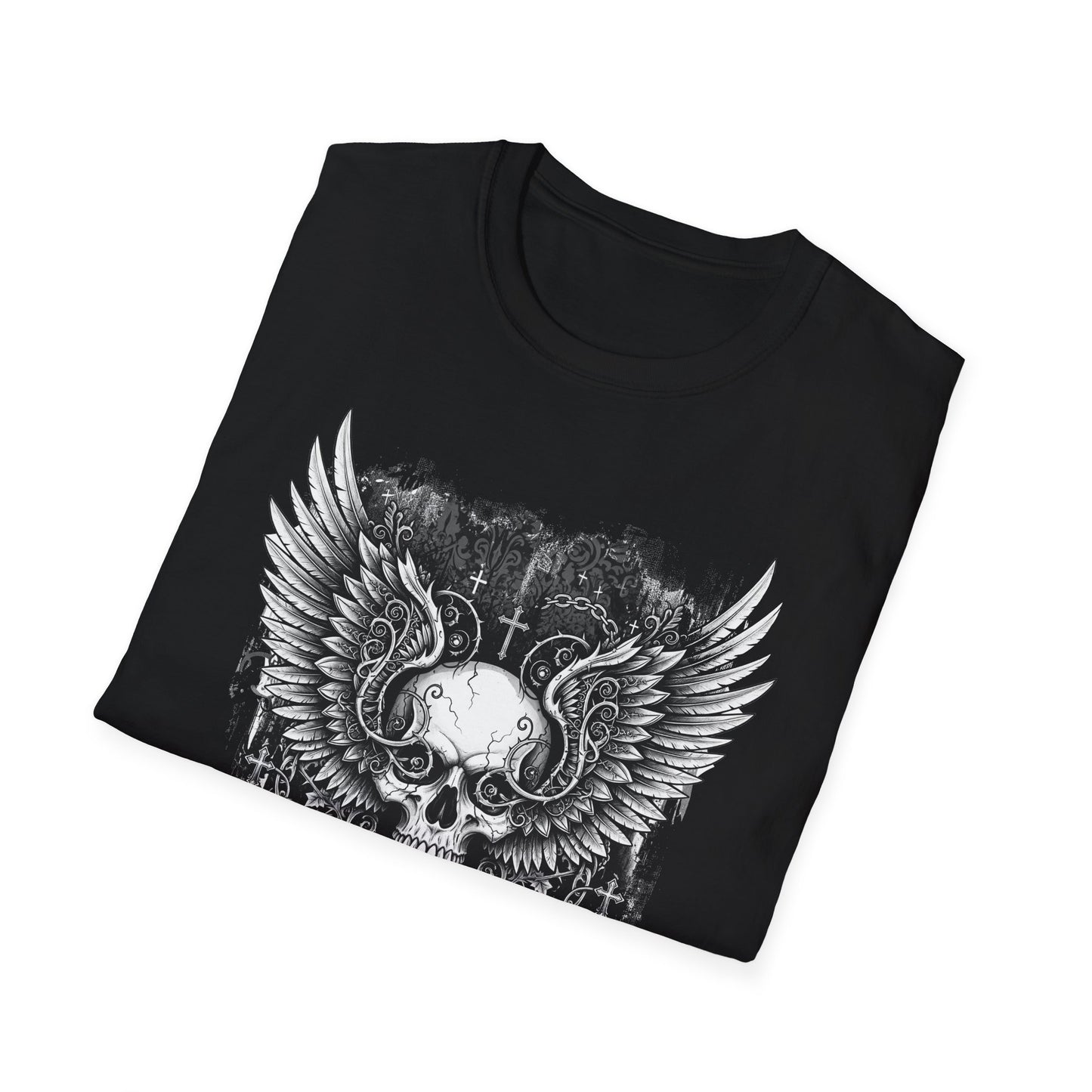 Gothic Winged Skull T-Shirt | Unisex Graphic Tee for Music Lovers, Halloween, Casual Wear, Gift for Him & Her