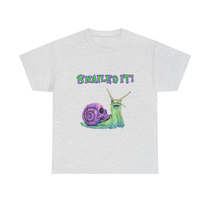 Snail Themed Unisex Heavy Cotton Tee - "Snailed It!" T-Shirt for Fun Loving Individuals