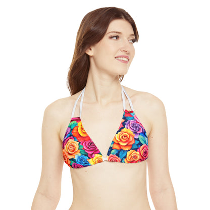 Bright Flowers 1 Strappy Triangle Bikini Top (AOP)